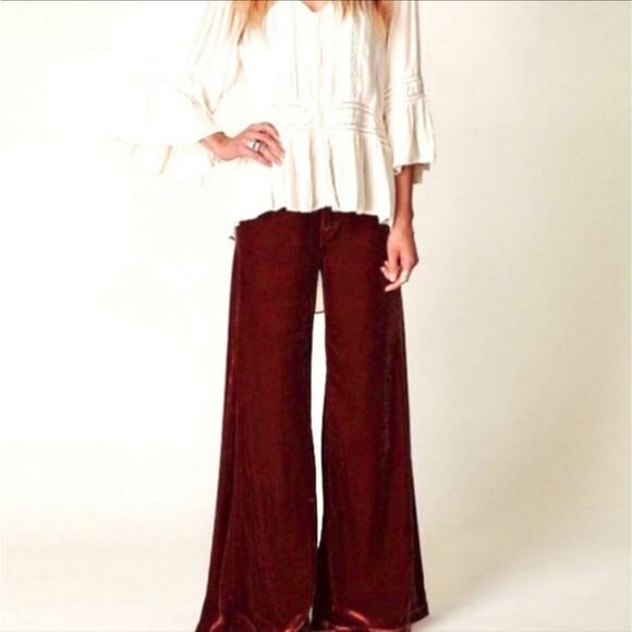 Free People Silk Extreme Wide Leg Velour Size 25 Pants - Picture 2 of 7